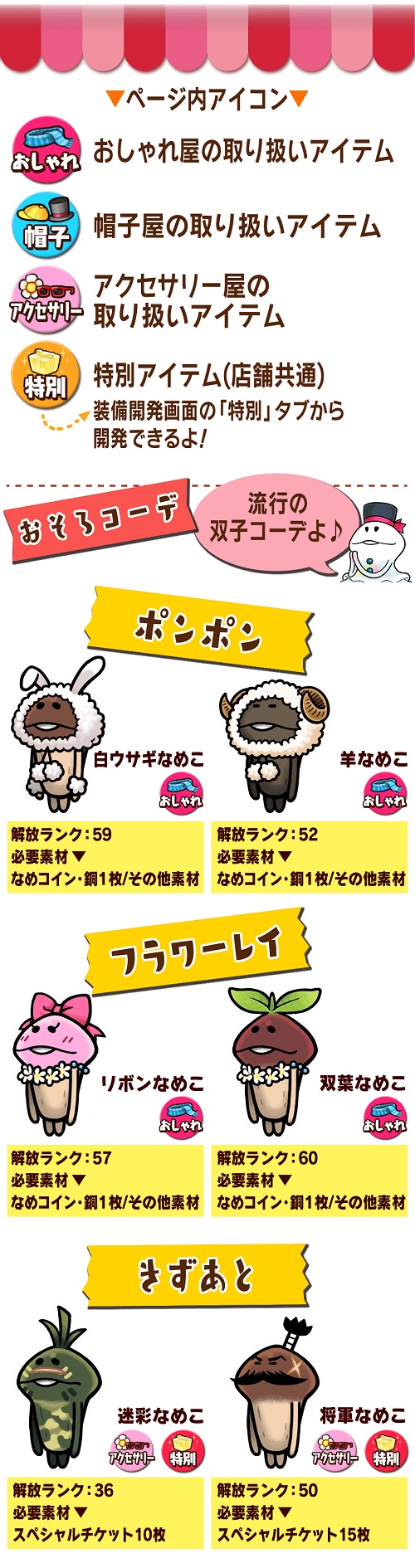 なめこの巣 コーデ ぽんぽん フラワーレイ きずあと